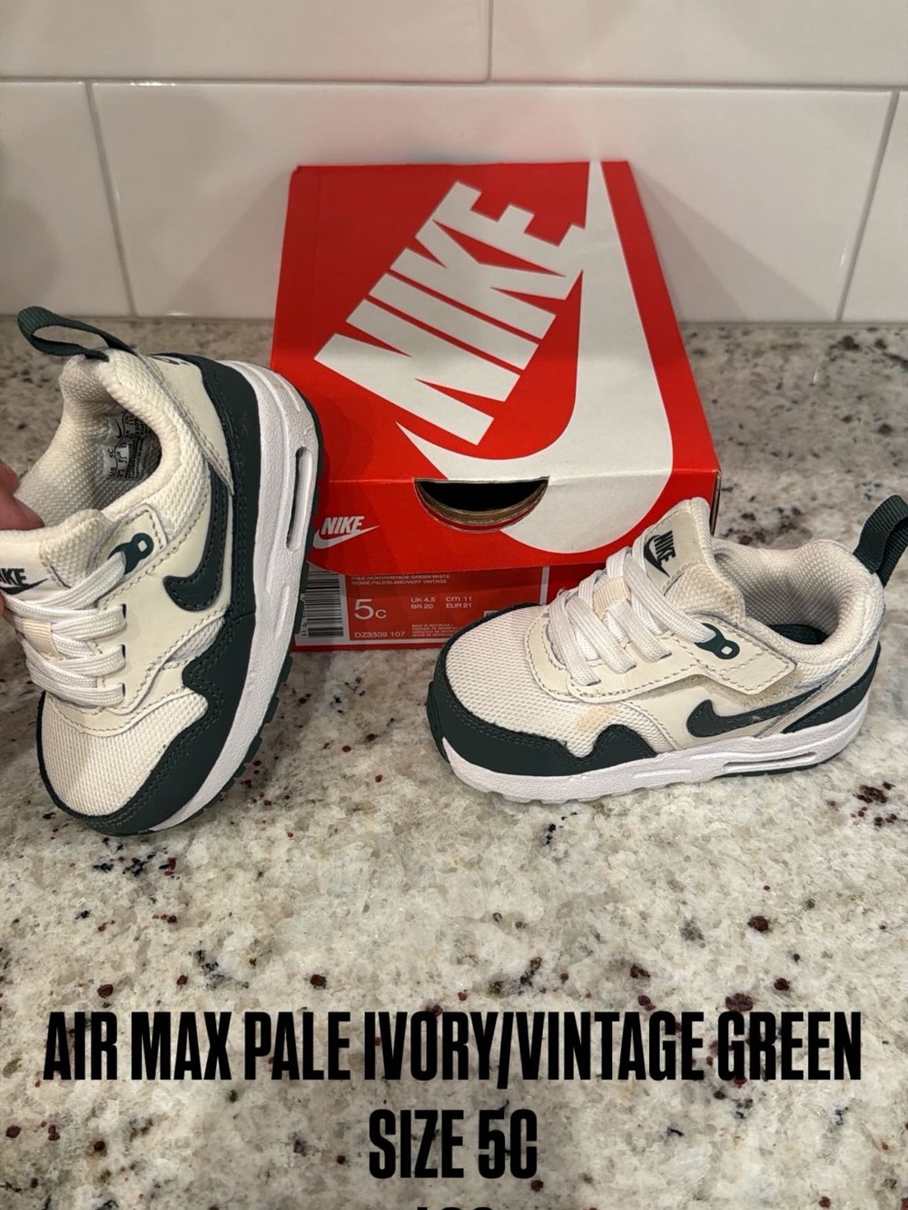 Nike Kids Pale Ivory and Vintage Green Air Max Sneakers